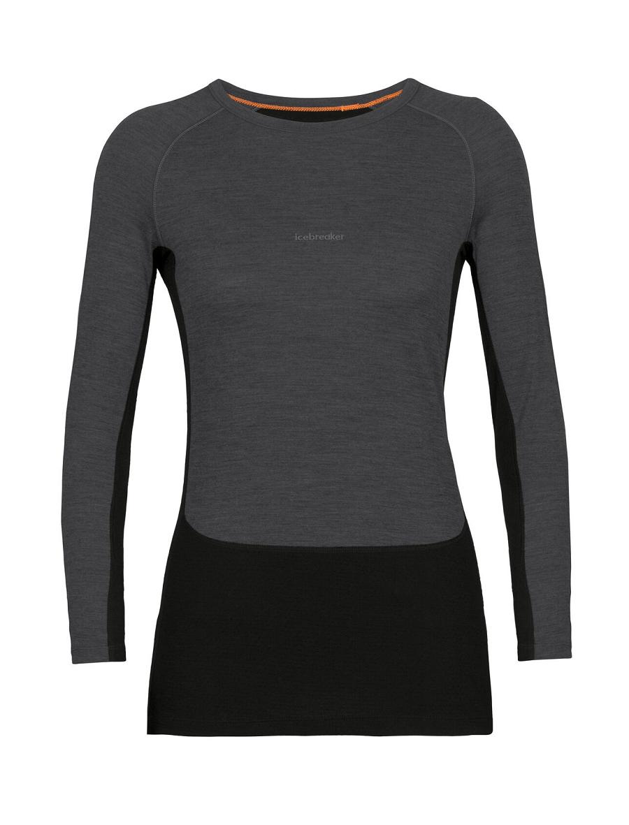 Women's Icebreaker 200 ZoneKnit™ Merino Long Sleeve Crewe Base Layers Jet Heather / Black | CA 1097AHKP